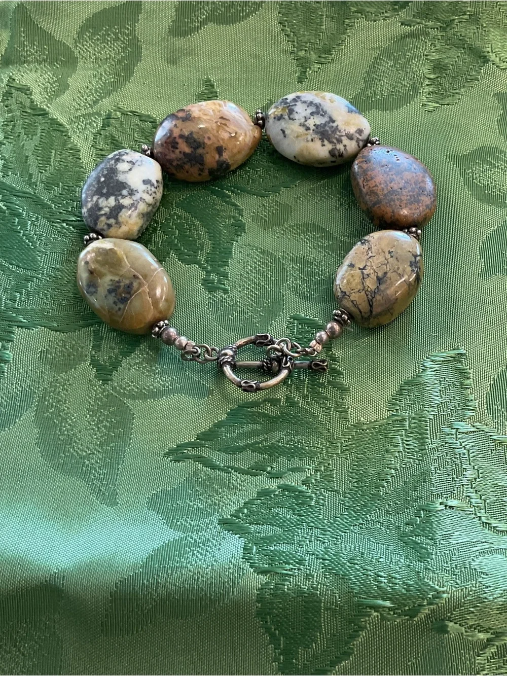 Handcrafted artesian bracelet with natural Jasper polished stones